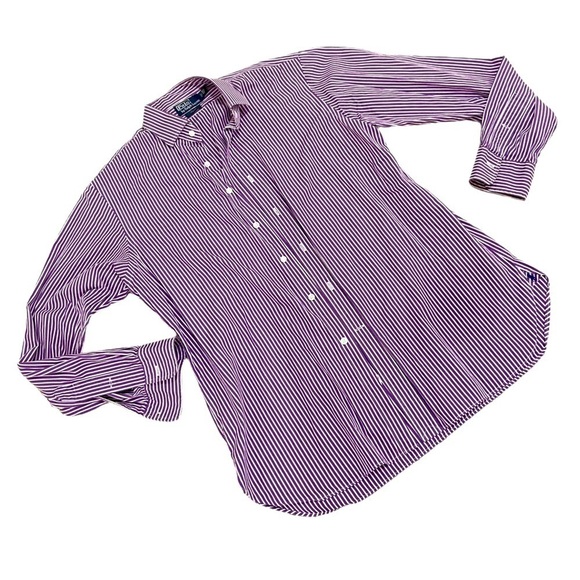Men’s Polo by Ralph Lauren striped purple & white 100% cotton shirt 16.5 or 42 - Picture 1 of 7